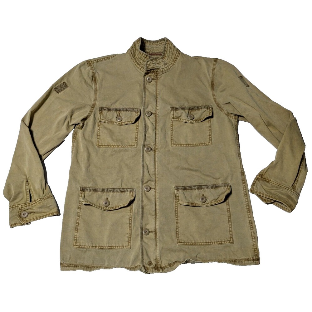 CONVERSE ONE STAR Men Medium Green Cotton Zip Button Military Utility Jacket